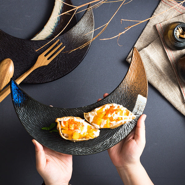 Crescent Moon Japanese Ceramic Serving Plate - ineedsushi